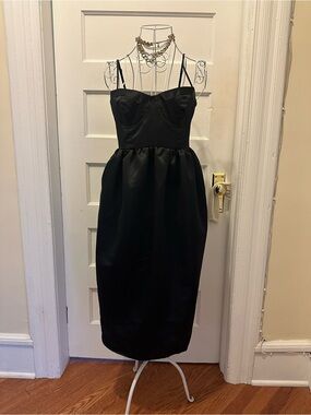 Future Collective | Black Strapless Bustier Satin Midi Dress | S